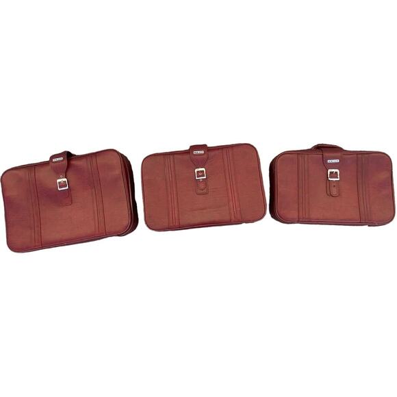 New Vista Other - Set of 3 VTG New Vista Korean Travel Luggage Faux Leather Burgundy suitcases